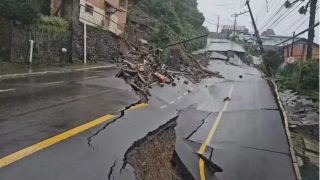 Após chuvas, rua desmorona em Gramado