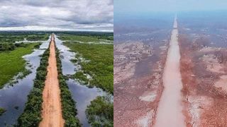 Rodovia Transpantareira antes e depois dos incêndios no Pantanal