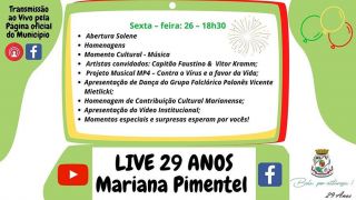 Mariana Pimentel prepara live comemorativa aos 29 anos do município