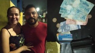 Casal encontra carteira com salário de gari e viaja para achar o dono