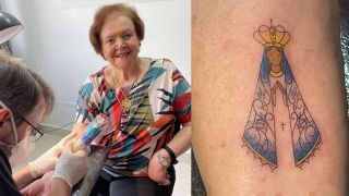 Idosa faz tatuagem aos 91 anos para cumprir promessa