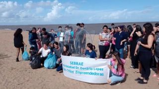 Alunos realizam mutirão de limpeza na praia de Arambaré