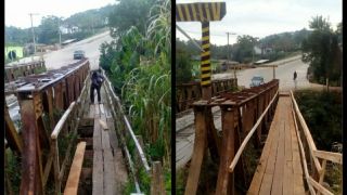 Passarela da ponte na saída para Encruzilhada passa por reparos